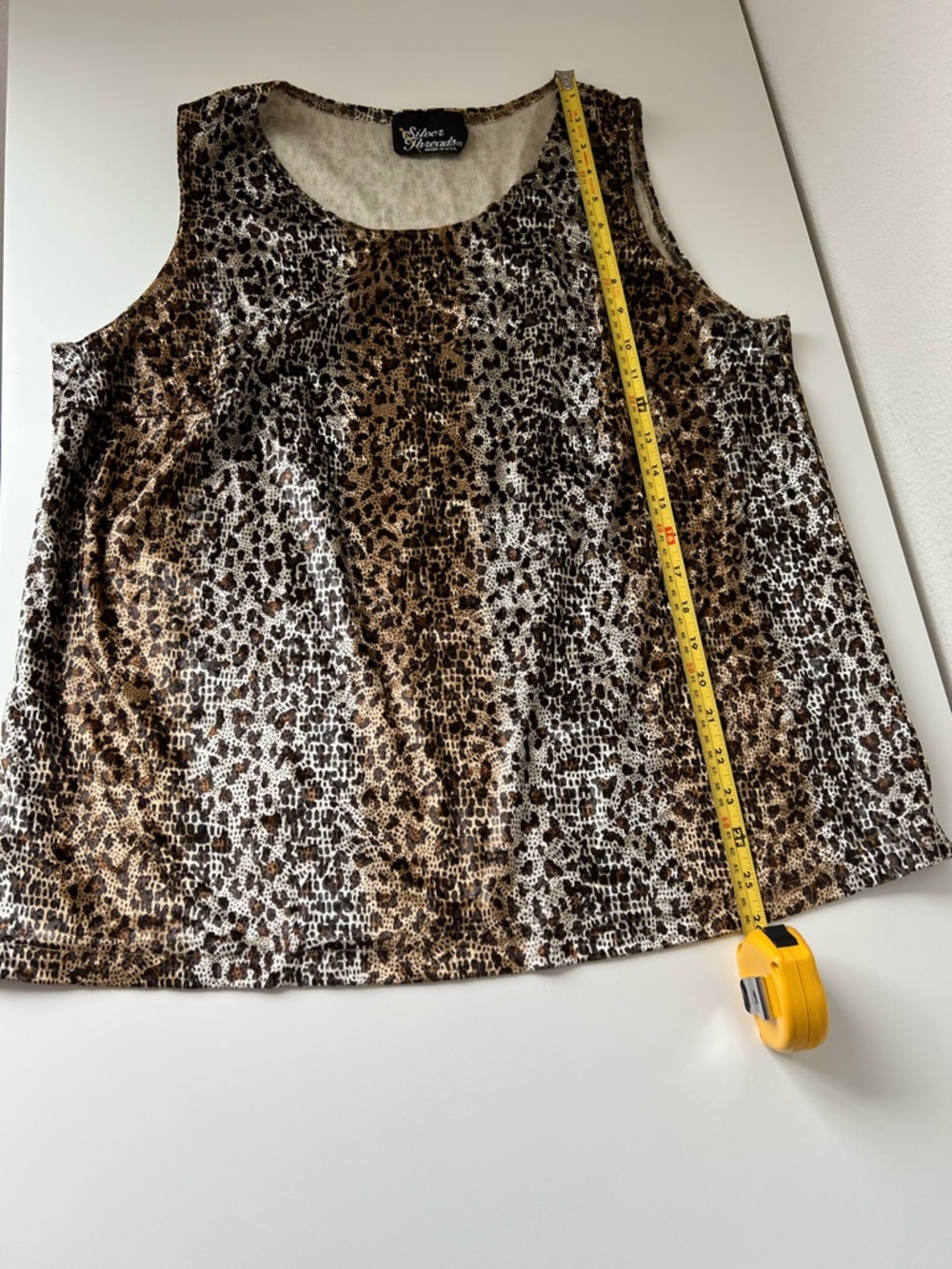 Y2K Leopard Print Tank Top Sleeveless Brown Velour Animal Print Made USA Size L - Picture 4 of 5